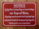 NYC NOTICE DO NOT PLACE GARBAGE BAGS OR LOOSE GARBAGE ON TOP OF BINS SIGN