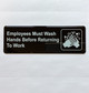 Employee Must wash Hands Before Returning to Work Restaurant Hpd Sign