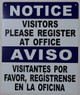 HPD Sign NOTICE: Visitors Please Register at Office Bilingual Sig