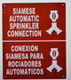 Automatic Sprinkler Connection Bilingual  Signage with Symbol  Signage with English & Spanish Text and Symbol  Signage