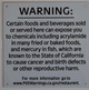 Warning California Prop 65 Certain Food and Beverages Sold or Served here can Expose You to Back