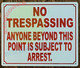 NO TRESPASSING Anyone Beyond This Point Signage