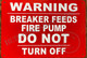 Warning: Breaker Feeds FIRE Pump DO NOT Turn Off
