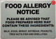 FD Sign Food Allergy Notice - Resturant food allergy