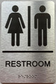 Signage  Restroom/Unisex ADA Compliant  with Raised letters/Image & Grade 2 Braille - Includes Red Adhesive pad for Easy Installation