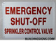 Emergency Shut-Off, Sprinkler Control Valve  Signage