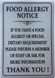 Signage FOOD ALLERGY NOTICE  (SILVER,ALUMINIUM, DOUBLE SIDED TAPE INCH)