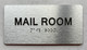 MAIL ROOM  with Raised letters/Image & Grade 2 Braille - Includes Red Adhesive pad for Easy Installation (Brushed Aluminum/silver, Tacticle ) - The park Ave Line
