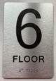Signage Floor number  with Raised letters/Image & Grade 2 Braille - Includes Red Adhesive pad for Easy Installation ( Brushed Aluminum/silver) - The park Ave Line (6th Floor)