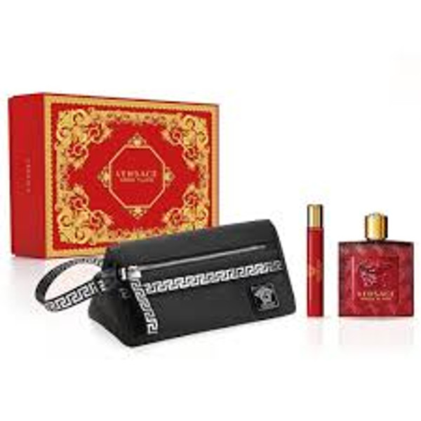 GIFT SET: Versace Eros Flame Eau de Parfum 100ml Coffret (TROUSSE STYLE MAY VARY) The Versace Eros Flame Eau de Parfum 100ml Coffret contains two different sizes of the iconic fragrance and a luxurious pouch. Versace Eros Flame Eau de Parfum for Men 100ml Versace Eros Flame Eau de Parfum for Men 10ml Versace Pouch (TROUSSE STYLE MAY VARY)

Versace Eros Flame Eau de Parfum for Men is a woody spicy fragrance that declares confidence and passion. The perfume conveys an important message about the dignity of love and the power of diversity through its fragrance notes. It opens with both refreshing and spicy notes of mandarin orange, chinotto and lemon coupled with rosemary and black pepper. Then, a heart of pepper combined with geranium and rose add a floral dimension that precedes the woody base notes of texas cedar and sandalwood together with tonka bean, patchouli, oakmoss and the sweet vanilla. Featuring noble and elegant ingredients, the formula combines contrasting notes in order to present a unique, unforgettable scent.