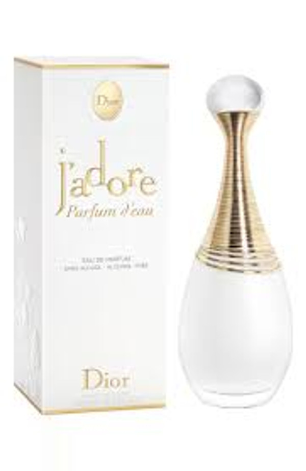 Fragrance Family: Floral

Scent Type: Warm Floral

Key Notes: Radiant Jasmine, Velvety Magnolia, Fresh Neroli

Fragrance Description: This is a scent of unprecedented sensoriality. 

J'adore Parfum d'Eau reinterprets the promise of indulgence expressed by J'adore perfume since 1999 in an alcohol-free fragrance of water and flowers that is as intense and long-lasting as an Eau de Parfum.

About the Bottle: The legendary J'adore perfume bottle features a brand-new hue: an opalescent white with the softness of alabaster, echoing the velvety caress of flower petals.

About the Fragrance: This Dior perfume for women rearranges the iconic J'adore bouquet in a spontaneous scent that caresses the skin with a synchronicity of jasmine sambac, neroli, and magnolia notes that breaks with the top-heart-base rule of perfumery.

J'adore Parfum d'eau, 3.4oz