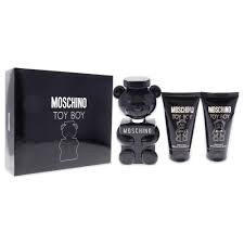 Moschino Toy Boy 3pc Gift Set Launched by the design house of Moschino in the year 2019 This fragrance has a blend of Italian bergamot, green pear, elemi, magnolia, rose, flex flower, cashmerean, sandalwood, Ambermax and sylkolide notes

MOSCHINO TOY BOY 3 PCS SET FOR MEN: 1.7 EAU DE PARFUM SPRAY + 1.7 SHOWER GEL + 1.7 AFTERSHAVE BALM