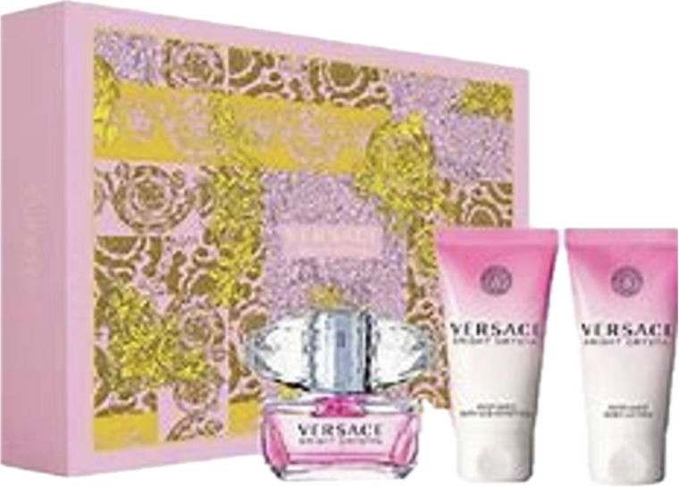 Versace Bright Crystal 3 Pc. Gift Set ( Eau De Toilette Spray 1.7 Oz + Perfumed Body Lotion 1.7 Oz + Bath & Shower Gel 1.7 Oz ) for Women by Gianni Versace.

Versace Bright Crystal is a fresh, vibrant, clear, rich blend of refreshing floral fragrance including peony, magnolia, and lotus flower, warmed with notes of musk and amber. A perfect scent for the woman who has strength and confidence, glamour and a touch of sensuality, attraction and seduction with bold attitude. Design of boxes may differ