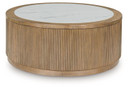 Camdill - Round Cocktail Table - Light Brown / White
