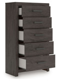 Prendonea - Five Drawer Chest - Charcoal