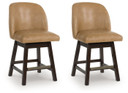 Neymorton - Upholstered Swivel Faux Leather Barstool (Set of 2) - Dark Grayish Brown