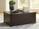 Breckington - Cocktail Table With Storage - Dark Brown