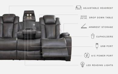 Turbulance - Quarry - PWR REC Sofa with ADJ Headrest