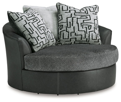 Brixley Pier - Graphite - Oversized Swivel Accent Chair - Faux Leather / Fabric