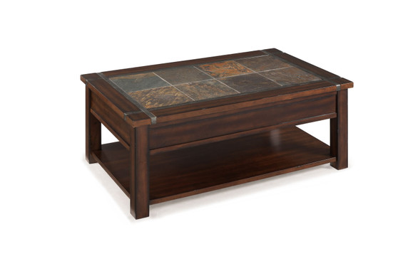 Roanoke - Rectangular Lift Top Cocktail Table (With Casters) - Cherry And Slate Roanoke - Rectangular Lift Top Cocktail Table (With Casters) - Cherry And Slate