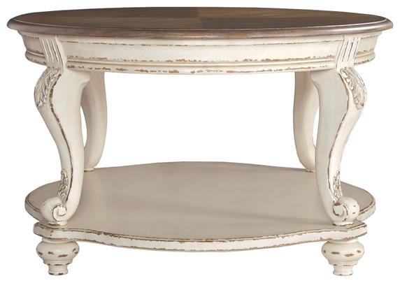 Realyn - Oval Cocktail Table - White / Brown