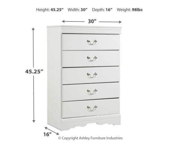Anarasia - Five Drawer Chest - White