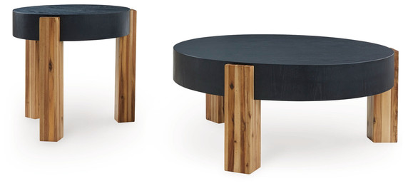 Breenmore - Black / Natural - Occasional Table Set (Set of 2) Breenmore - Black / Natural - Occasional Table Set (Set of 2)