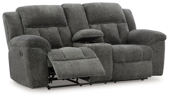 Frohn - Dbl Reclining Loveseat With Console - Fabric - Graphite