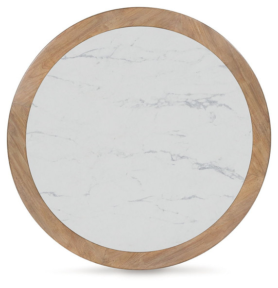 Camdill - Round Cocktail Table - Light Brown / White