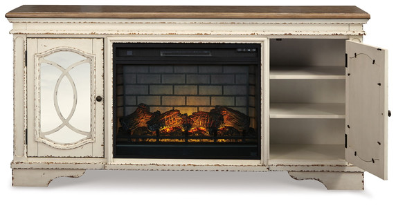 Realyn - 2 Pc. - 74" TV Stand with Electric Infrared Fireplace Insert - Chipped White
