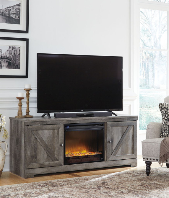 Wynnlow - Gray - 63" TV Stand With Glass/Stone Fireplace Insert Wynnlow - Gray - 63" TV Stand With Glass/Stone Fireplace Insert