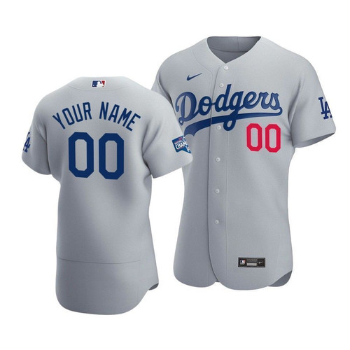 Men'S Los Angeles Dodgers Custom #00 2020 World Series Champions  Alternate Jersey Gray