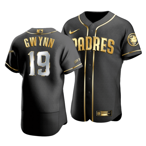Men'S San Diego Padres Tony Gwynn #19 Golden Edition Black  Jersey