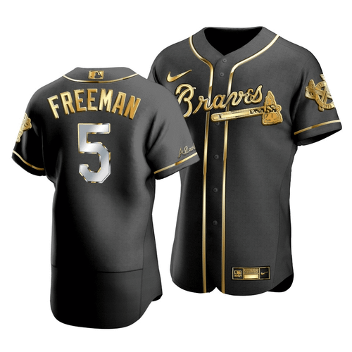 Men'S Atlanta Braves Freddie Freeman #5 Gold Edition Black  Jersey