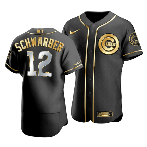 Men'S Chicago Cubs Kyle Schwarber #12 Golden Edition Black  Jersey