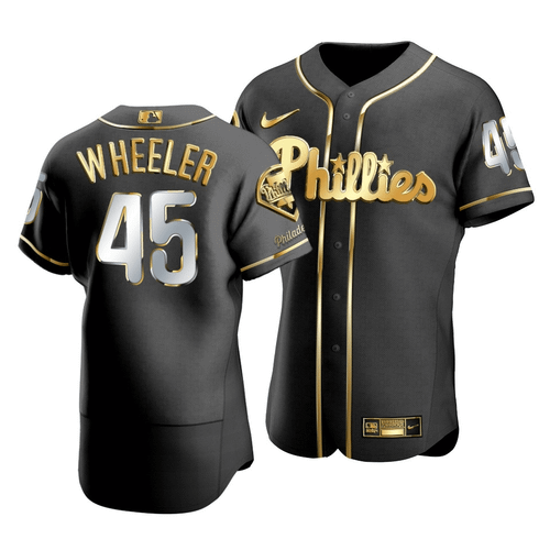 Men'S Philadelphia Phillies Zack Wheeler #45 Golden Edition Black  Jersey