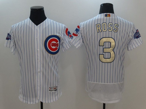 Chicago Cubs David Ross #3 White Stripes 2016 Cubs Championship Gold Edition Jersey