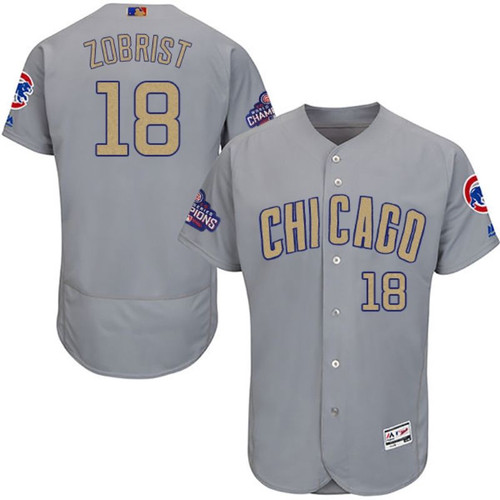 Chicago Cubs Ben Zobrist #18 Dark Gray 2016 Cubs Championship Gold Edition Jersey