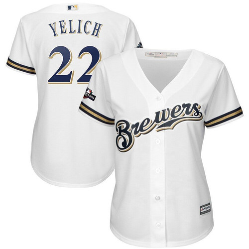 Christian Yelich Milwaukee Brewers Majestic Womens 2021 Postseason Official Cool Base Player Jersey White