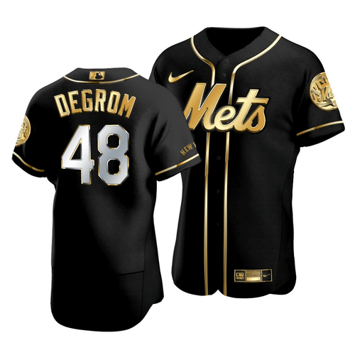 Men'S New York Mets Jacob Degrom #48 Golden Edition Black  Jersey