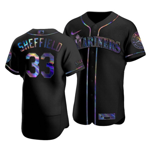 Men'S Seattle Mariners Justus Sheffield #33 Iridescent Logo Holographic Limited Jersey Black