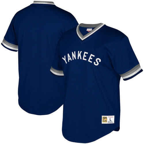 New York Yankees Mitchell & Ness Navy Cooperstown Collection Mesh Wordmark V-Neck Baseball Jersey Mlb Baseball Jersey965