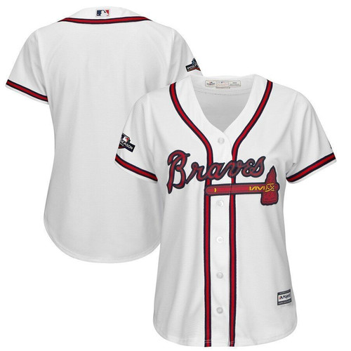 Atlanta Braves Majestic Womens 2021 Postseason Official Cool Base Team Jersey Jersey White