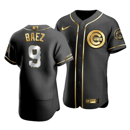 Men'S Chicago Cubs Javier Baez #9 Golden Edition Black  Jersey