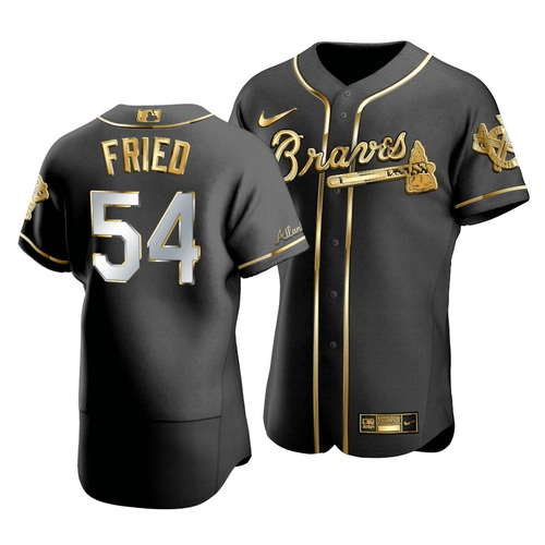 Men'S Atlanta Braves Max Fried #54 Gold Edition Black  Jersey