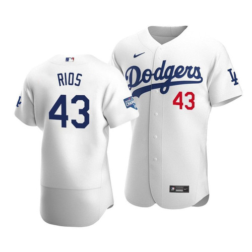 Men'S Los Angeles Dodgers Edwin Rios #43 2020 World Series Champions  Home Jersey White