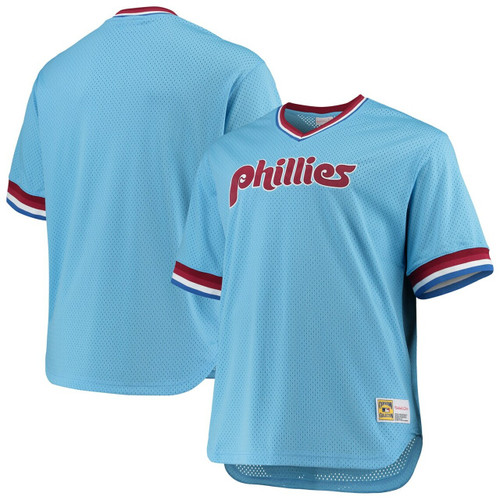 Men'S Philadelphia Phillies Mitchell & Ness Light Blue Big & Tall Cooperstown Collection Mesh Wordmark V-Neck Baseball Jersey Mlb Baseball Jersey971