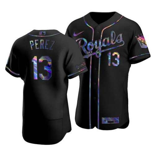 Kansas City Royals Salvador Perez #13 Iridescent Logo Holographic Limited Jersey Black