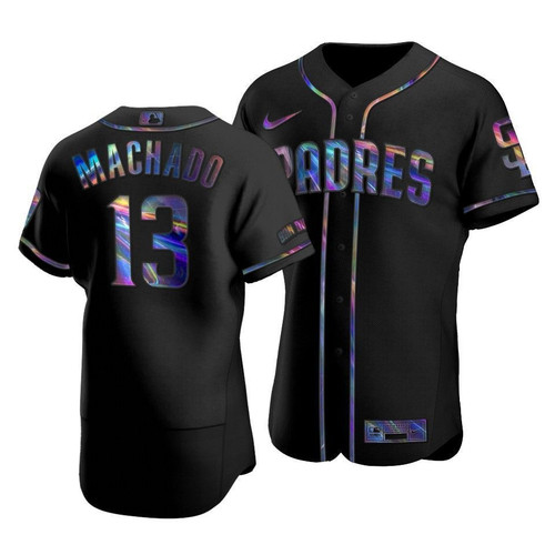 Men'S San Diego Padres Manny Machado #13 Iridescent Logo Holographic Limited Jersey Black