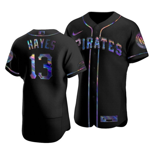 Men'S Pittsburgh Pirates Ke'Bryan Hayes #13 Iridescent Logo Holographic Limited Jersey Black